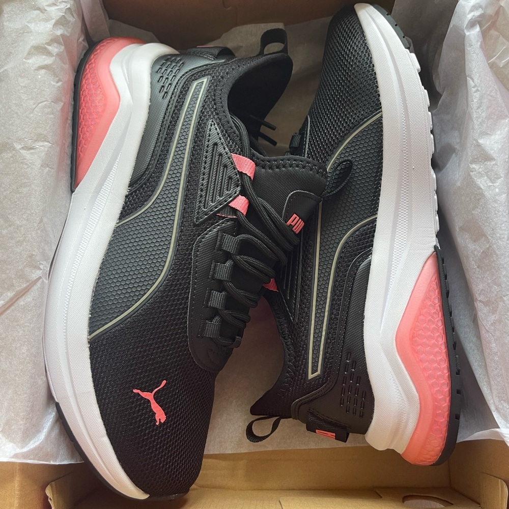Puma Women's Black and Coral Sneakers